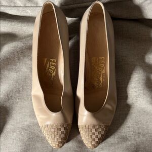 Salvatore Ferragamo Women's Taupe Woven Toe Heels